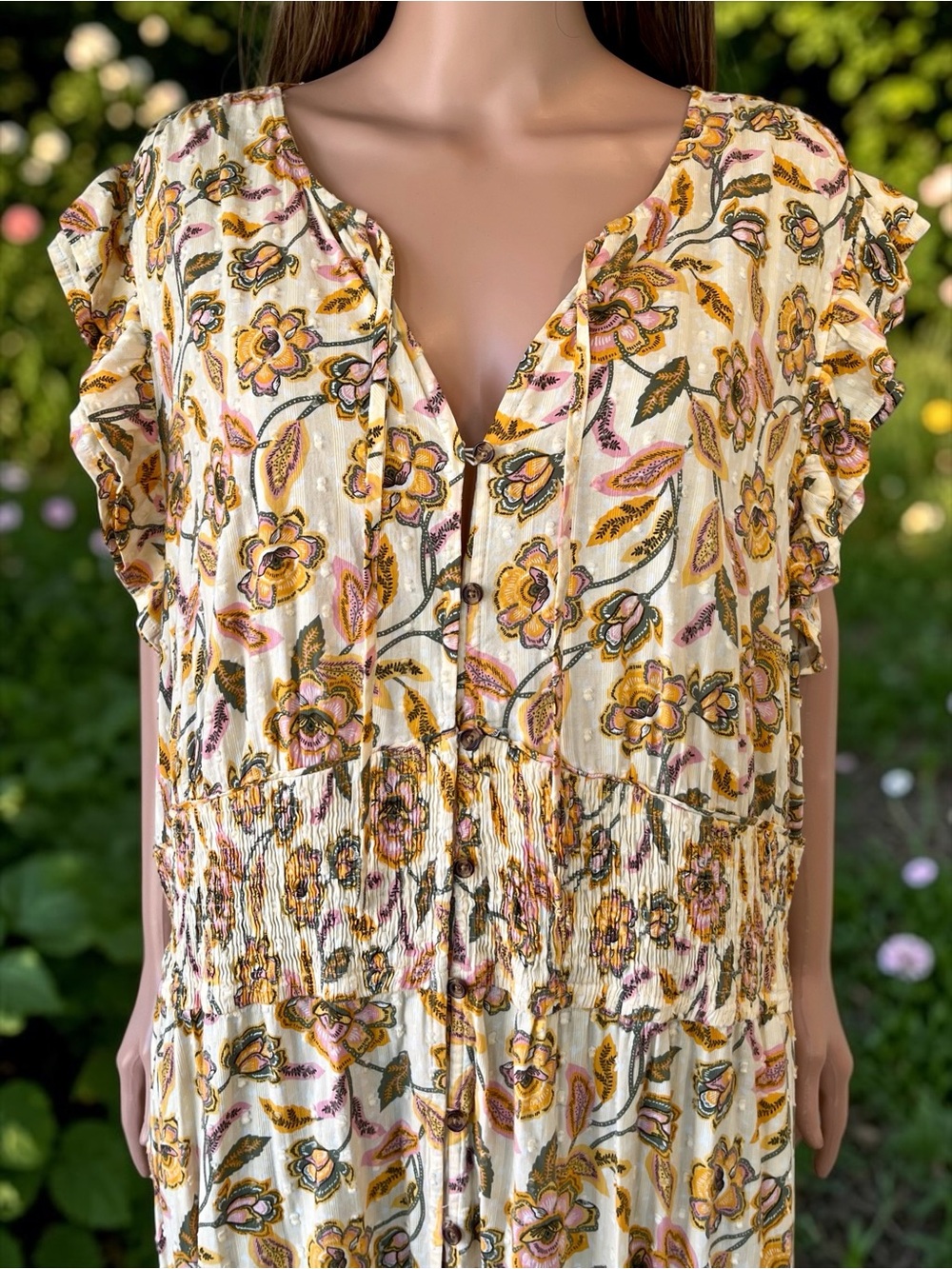 Sonoma 3X Floral Maxi Dress Button Front Pockets Boho Cottagecore - Picture 2 of 8